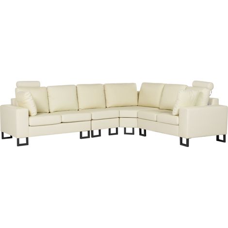 Sofá modular esquinero moderno izquierdo de piel beige claro reposacabezas ajustables Stockholm