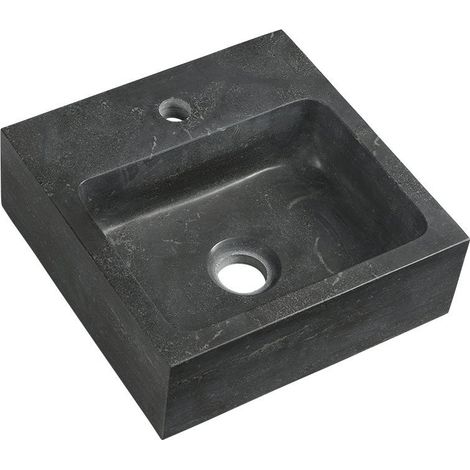 BLOK Lavabo en pierre 30x30cm, noir anthracite (1/4)