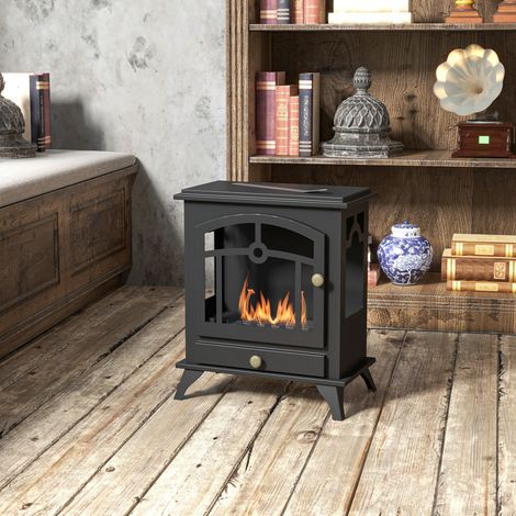 Cheminée bioéthanol sur Pied, brûleur 1,2 L, environ 3 h de durée de combustion Dimensions 45L x 28l x 54H cm Acier Noir (1/4)