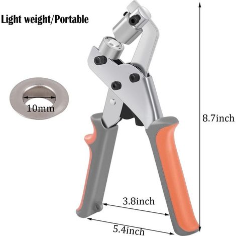 Kit d'outils pour œillets KING PIECES LACUISINE, pince à perforer manuelle, machine à perforer œillets portable avec 500 œillets argentés 3/8 pouce (10 mm)