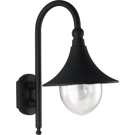 INTEC LANTERNA DA PARETE A CAMPANA BRACCIO GIARDINO E27 IN ALLUMINIO NERO