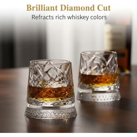 Verre à whisky rotatif 360° avec base texture diamant (1/4)