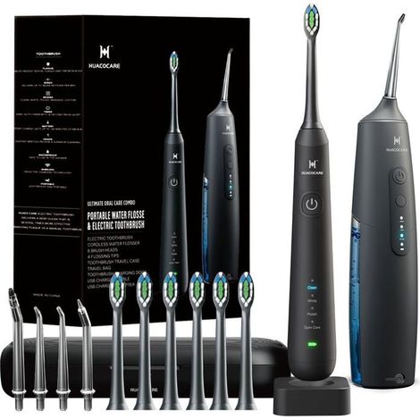 Kit de nettoyage buccal 2-1 - Hydropulseur dentaire et brosse à dents électrique - Brosse à dents et fil dentaire (1/4)