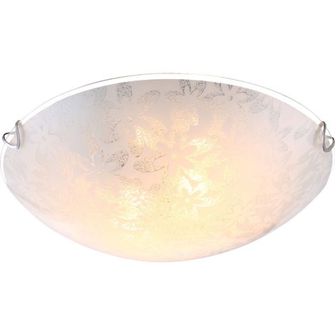 Deckenleuchte Deckenlampe Glas opal weiß rund Blumendekor 30 cm Wohnzimmer