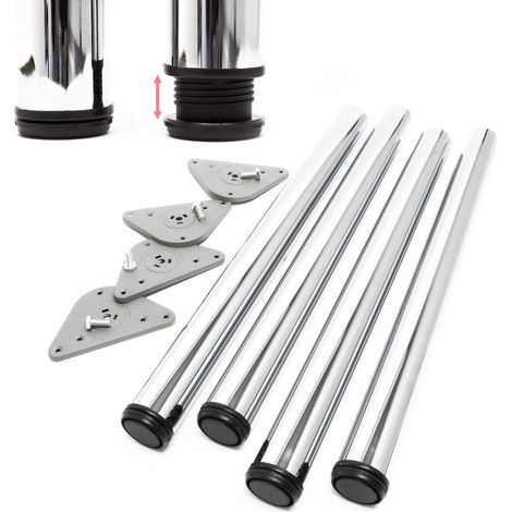 Lot de 4X Pied de Table V1-60 x 60 x 870 mm/Ø 60 mm - en Acier Inoxydable chromé - Piètement Support de Bureau Réglable pour Plan de Travail Salle à Manger (1/5)