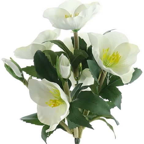 Christrosenbusch Weiß mit Blüten & Knospen 25 cm - Kunstblumen