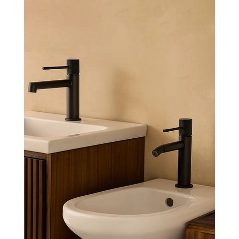 Coppia rubinetti lavabo e bidet senza scarico in ottone nero opaco Melin (1/4)