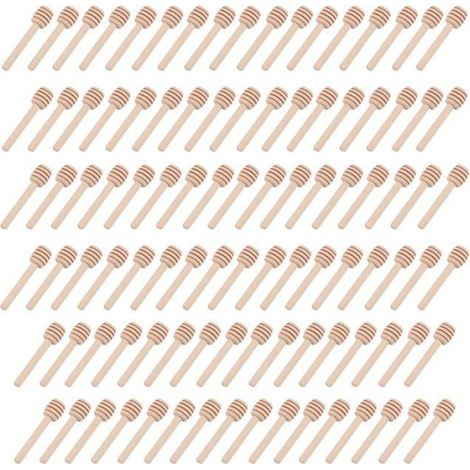 Mini Cuillères à Miel - 100 Pièces, Bois 8cm pour Confiture - Mariage/Anniversaire Étiquette (1/5)