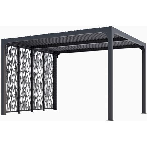 Pergola bioclimatique aluminium gris anthracite – 4 panneaux moucharabieh – Lames orientables manuelles – Surface 10,80 m² – Dimensions L 360 x l 300 x H 231 cm – Altona (1/5)