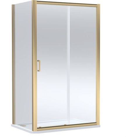 Balterley Ellenhall Sliding Shower Door with 6mm Glass, Side Panel & 1200x800mm Slip Resistant Shower Tray, Brushed Brass/White