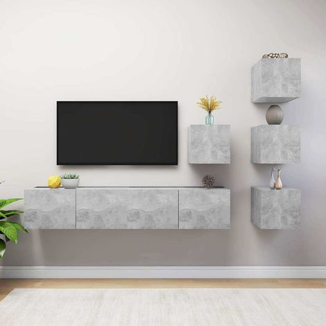 vidaXL Set de muebles de salón 6 pzas madera ingeniería gris hormigón (1/5)