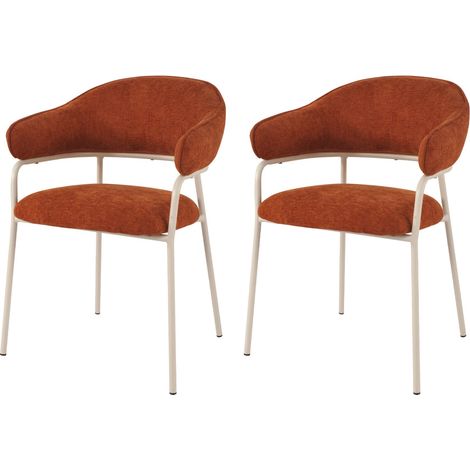 Sedie Rebecca Mobili Tuffah 82,5x57x56,5 Tessuto Poliestere Acciaio Arancione Bianco Moderno SET 2 pezzi