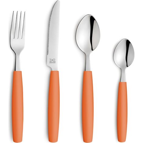 Ménagère pour 4 personnes 16 pièces Orange Passe au lave-vaisselle Finition polie 4 x couteau, fourchette, cuillère à soupe et cuillère à café (1/5)