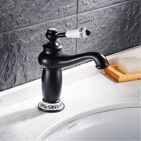 Victorian Basin Faucet – Black – For Bathroom, Guest Toilet – Classic Hot and Cold Water Tap (Black) MUMU (1/4)