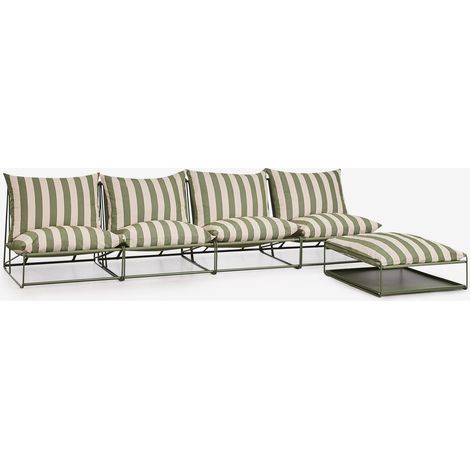 Canapé modulaire de jardin 4 pièces avec pouf convertible Amaro SKLUM Beige Tapioca - Vert olive intense (1/5)