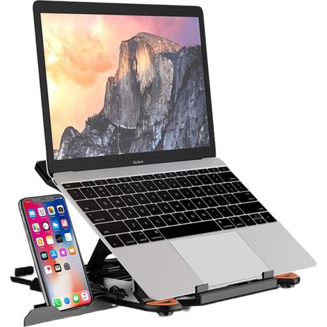 JSSEVN - Laptop Stand, Ergonomic Design Foldable Cooling Stand for Laptop, Adjustable Riser, 360° Swivel Base (1/5)