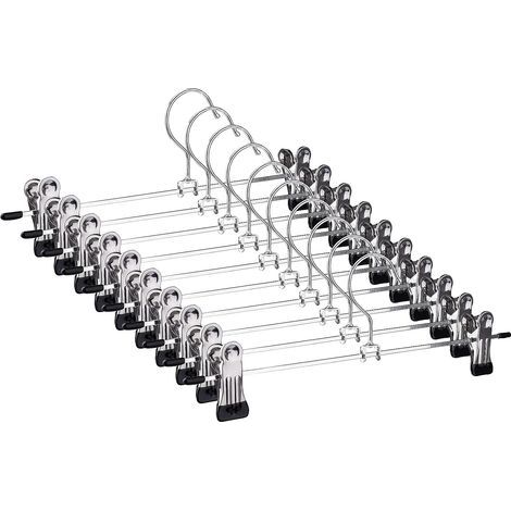 Perchas antideslizantes para pantalones, perchas metálicas con pinzas ajustables, perchas para faldas, pantalones y vaqueros, 28 cm (Paquete de 10) (1/5)