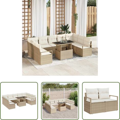 vidaXL Canapé poly rotin - Ensemble de canapé de jardin 10 pcs Beige Poly rotin (1/5)
