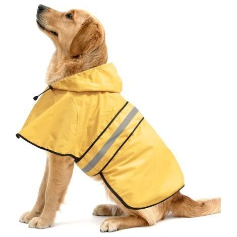 Imperméable jaune réfléchissant pour chien, taille L, longueur du dos 57,2 cm, imperméable, ajustable, vêtements et accessoires légers pour chiens.