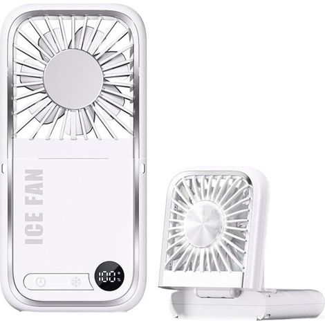 Mini Ventilateur Portable, 5 Vitesses, Pliable, rafraîchissant, Avec Banque D'Alimentation CâBle USB Propre, Pour Voyage,blanc (1/5)