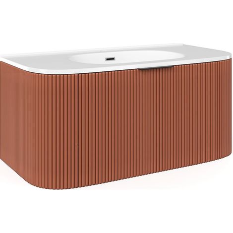 Mobile bagno sospeso scanalato con lavabo da incasso Terracotta opaco 100 cm - LOMERI (1/5)