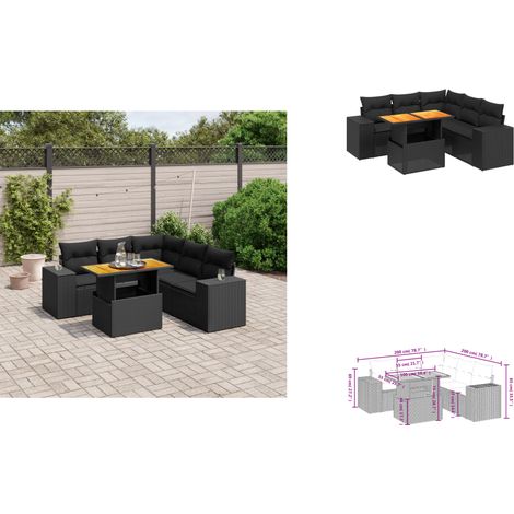 Salon de jardin 6 pcs avec coussins noir résine tressée - Ensemble Salon De Jardin - Meuble Extérieur - Jardin Design - Mobilier Résistant Aux Intempéries - Chaise Lounge (1/3)