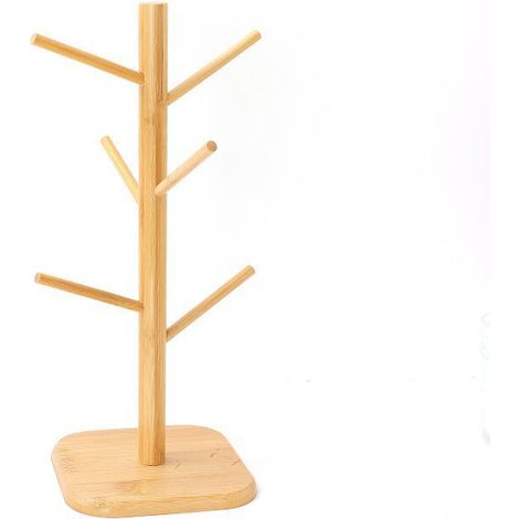 Portabicchieri a forma di albero, portabicchieri con 6 ganci portaoggetti, portabicchieri in legno rimovibile per l'organizzazione della cucina, per asciugare le tazze da caffè (1 pezzo, venature del (1/4)