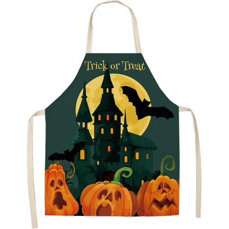 Tablier de cuisine et de pâtisserie pour Halloween, imprimé château hanté et citrouille, tablier ajustable pour femmes et hommes, idéal pour les fêtes d'Halloween, les barbecues et les décorations fes