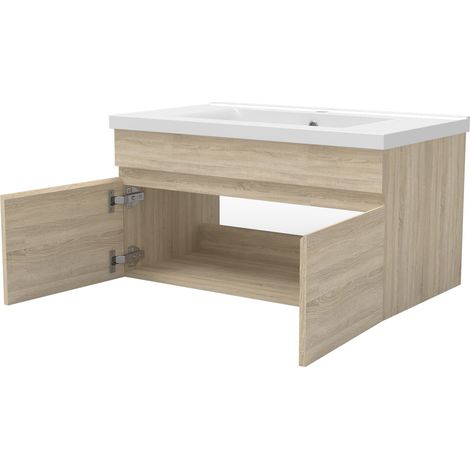 Ensemble meuble + vasque + miroir lumineux + colonne 80cm meuble Salle de Bain Chêne Wotan (1/5)