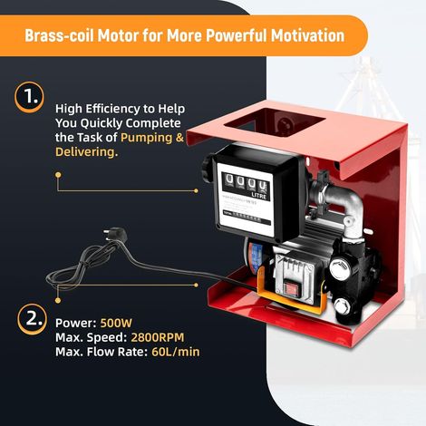 Dieselpumpe 230V Selbstansaugend 550W Heizölpumpe Premium Kraftstoffpumpe, 60L/min Professionelle Ölpumpe mit Automatische Zapfpistole, Zählwerk, 4m Schlauch (1/5)