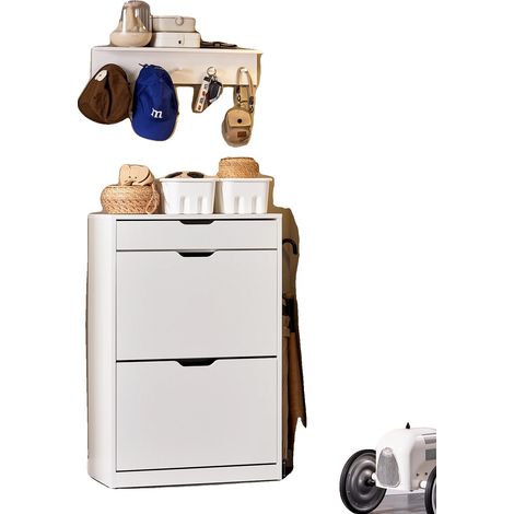 Scarpiera, 8 ripiani, cassetto extra, BIANCO (1/2)