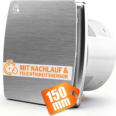 XIIW -150mm 18W/35db Extracteur d'Air, Ventilateur Silencieux et Puissant, avec Capteur d'humidité, Clapet Anti-Retour, Débit d'air de 240 m³/h et Minuterie pour Salle de Bain, WC, Argent