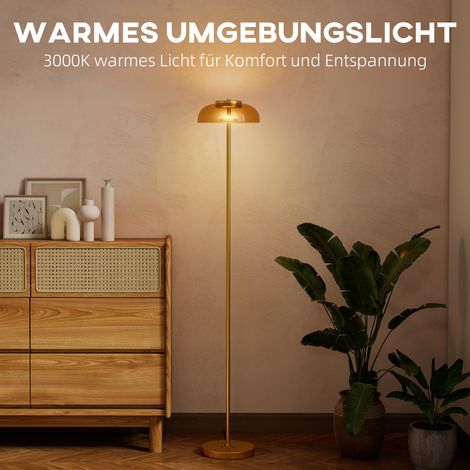 Lampadaire LED Salon, Lampe sur pied avec lumière chaude 3000 K, interrupteur au pied, 25 x 25 x 134 cm, Laiton (1/5)