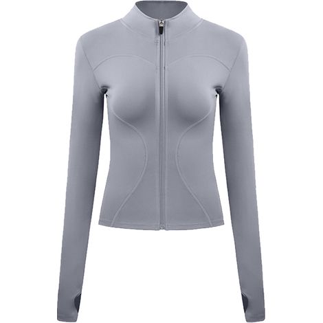Veste de sport manches longues coupe ajustée avec passe-pouces, idéale pour la course à pied et le yoga (1/5)