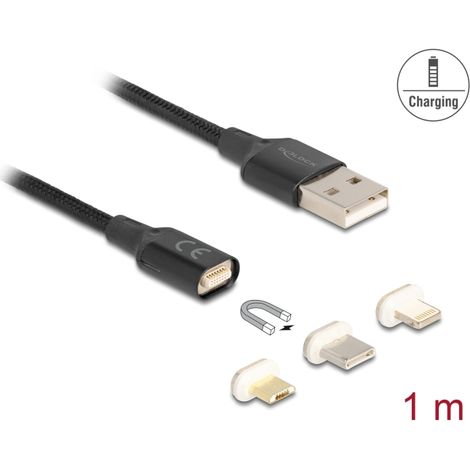 Delock Cable de carga USB magnÃ©tico para 8 pin Lightningâ¢ / Micro USB / USB Type-Câ¢ negro 1 m
