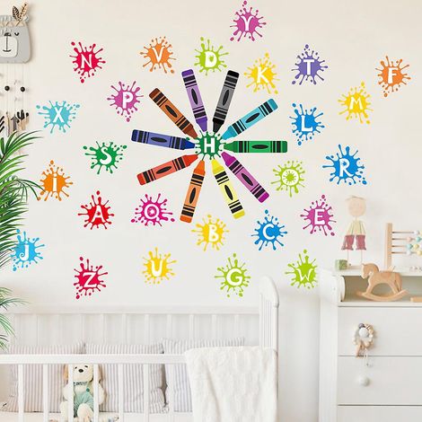 2 Pcs Stickers Muraux Crayons De Couleur Autocollants Muraux Mural Stickers Pour Chambre Salon Mur Tv (1/5)
