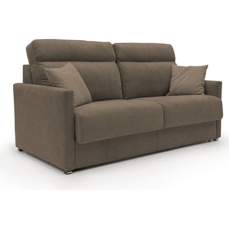 Margot Schlafsofa mit hoher weicher Rückenlehne aus Stoff T02 156 cm (mat.120x197) braun