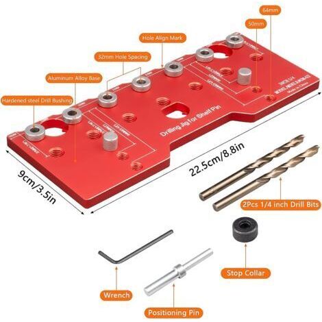 NALOOKAMIC Gabarit de perçage pour supports d'étagères, guide de perçage réglable pour étagères, gabarit de perçage en aluminium 1/4\ (1/4)