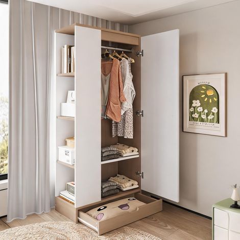 Commode coloris natural blanc en bois 70 x 40 x 170 cm (1/5)