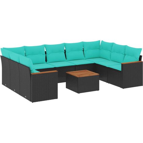 Maison Exclusive - 10-teiliges Gartensofa-Set mit Kissen, schwarz