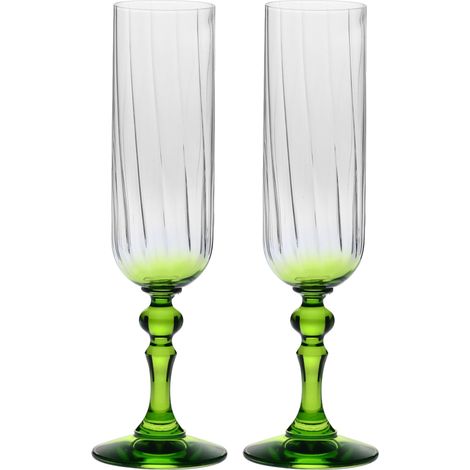 Flûtes à Champagne 2 x 220 ml, Pied Vert Claire, Collection Bubble (1/5)