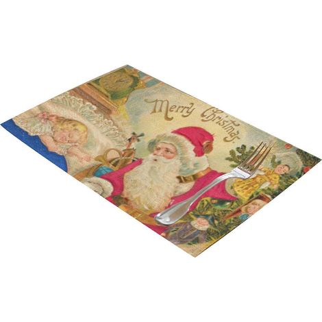 Set de table de Noël bonhomme de neige en coton et lin imperméable, dessous de plat, dessous de tasse à café, protection thermique, décoration intérieure (4 pièces) (1/5)