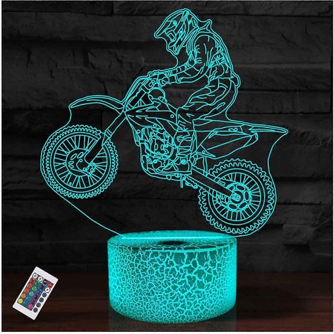 Veilleuse LED Motocross, 16 couleurs, télécommande et lampe de chevet tactile intelligente à intensité variable avec effet 3D
