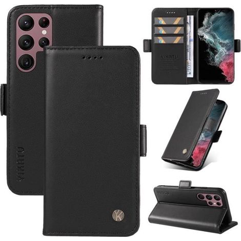 Étui Pour Samsung Galaxy S22 Ultra 5G 6.8\"- Housse Cuir Téléphone Portable - Étui avec Clapet Magnétique Protection - Noir (1/4)
