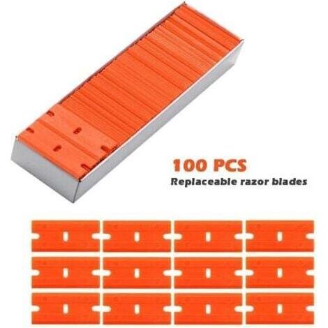 NALOOKAMIC  2 Pièces Grattoir Plastique avec 100 Pièce Lames Plastique Grattoirs Plaque Vitrocéramique Verre Plaque Grattoir pour Enlever Étiquettes a Colle Peinture Autocollants et Décalcomanies