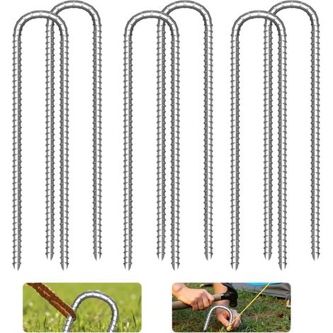 Piquets de tente en acier galvanisé de 30 cm, crochets robustes en forme de U pour tentes, balançoires, trampolines et auvents. (1/5)