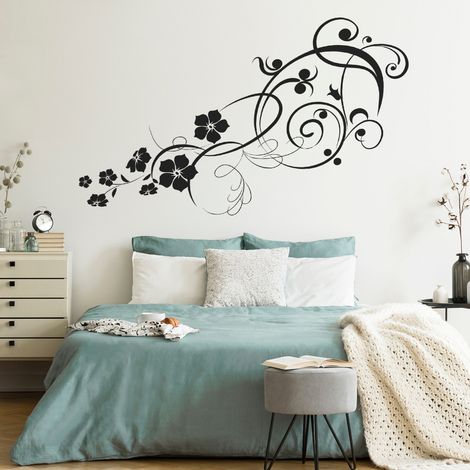 Sticker Mural - Composition florale - 27x65 cm - Noir (1/3)