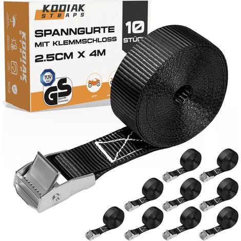 10x Spanngurte 4m 250kg mit Klemmschloss - TÜV/GS geprüft (1/5)