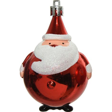Weihnachtskugel "Weihnachtsmann" Rot glänzend bruchfest Ø 8 cm Höhe 8,5 cm - Kunststoff