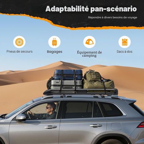 Barres de Toit universelles pour Voiture, Porte-Bagages, Porte Bagage Voiture, Barre de Toit, pour SUV, Universel, Noir, 127 x 97 cm. (1/5)